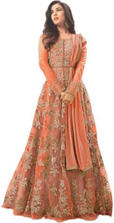 Aryan Fashion Store Poly Georgette Embroidered Gown/Anarkali Kurta & Bottom Material  (Semi  ...