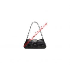 Balenciaga Small Lindsay Shoulder Bag with Strap Crocodile Embossed In Black