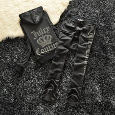 Juicy Couture Studded Logo Crown Velour Tracksuits 605 2pcs Women Suits Deep Grey