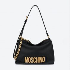 Moschino Lettering Logo Deer Hobo Bag Black